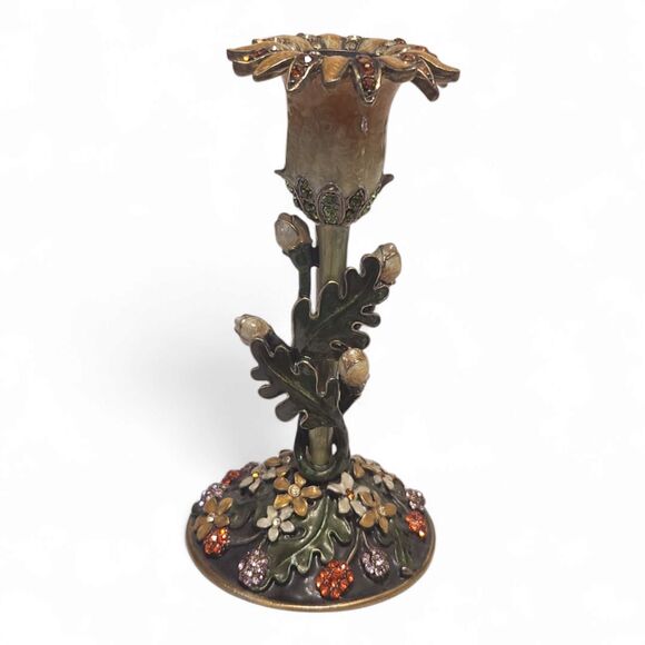 Folio Home Flower Candle Holder – Yellow & White Enamel with Austrian Crystals - Picture 1 of 8
